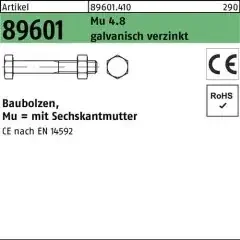Baubolzen R 89601 CE 6-ktmutter M12x 120 Mu 4.8 galv.verz. 50 Stück