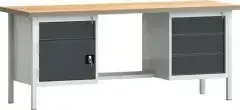 Klw-lutz Betriebseinrichtungen Werkbank PW 700 B2000xT700xH840mm Buche Multiplex lichtgrau/grau 4 Schubl.1 Tür
